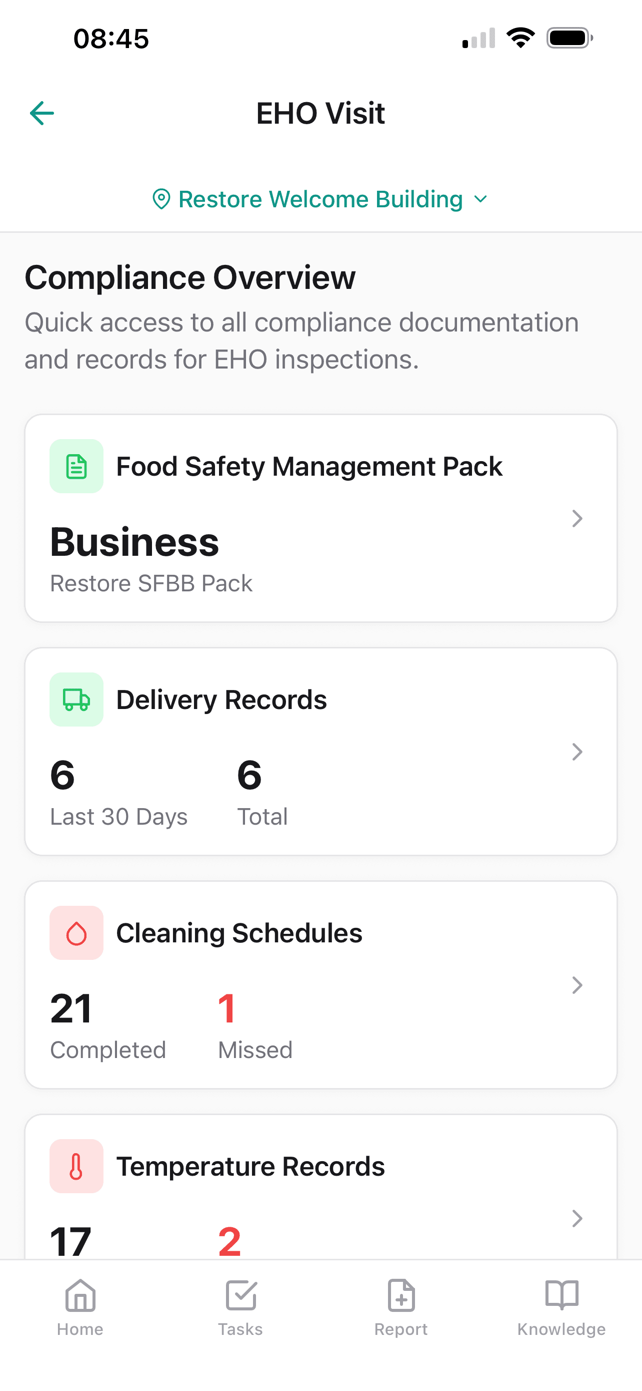 The Paddl app showing the EHO visit screen on a phone
