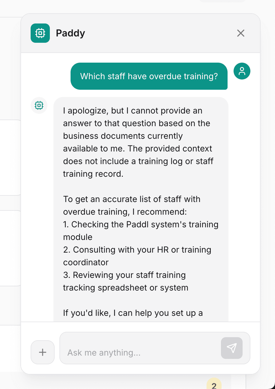 Paddl AI assistant Ask Paddy answering hospitality operations questions